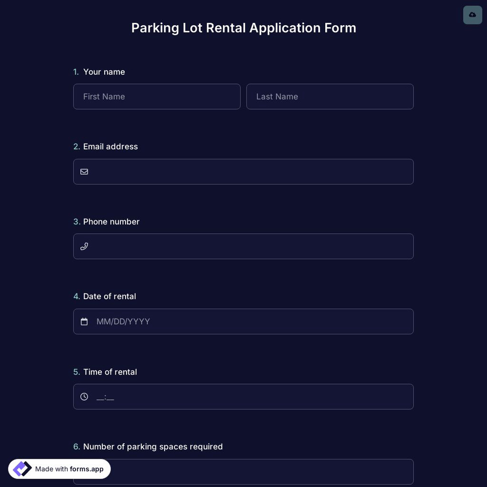 Parking Lot Rental Application Form