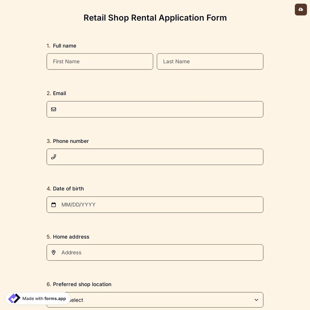 Retail Shop Rental Application Form