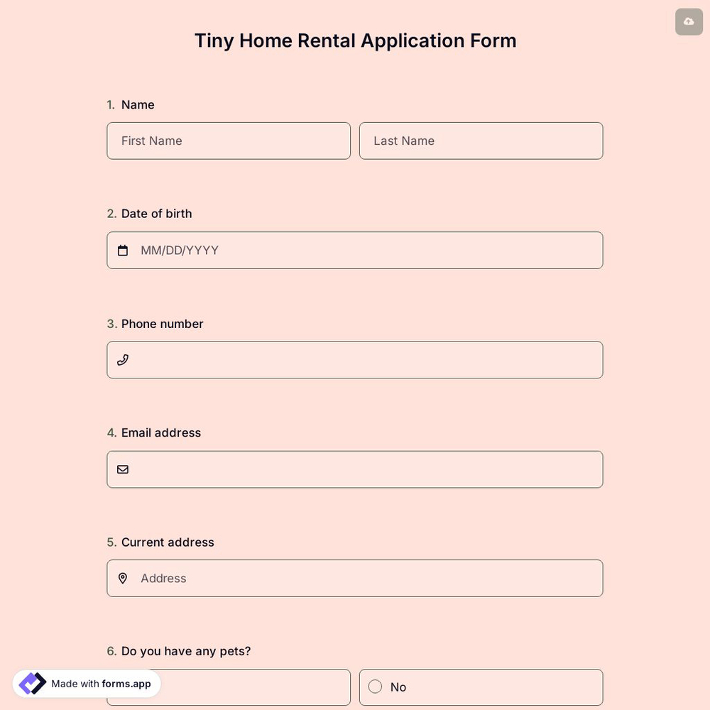Tiny Home Rental Application Form