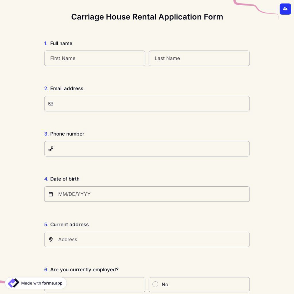 Carriage House Rental Application Form