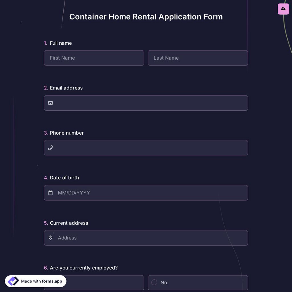 Container Home Rental Application Form
