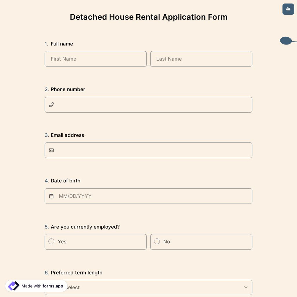 Detached House Rental Application Form