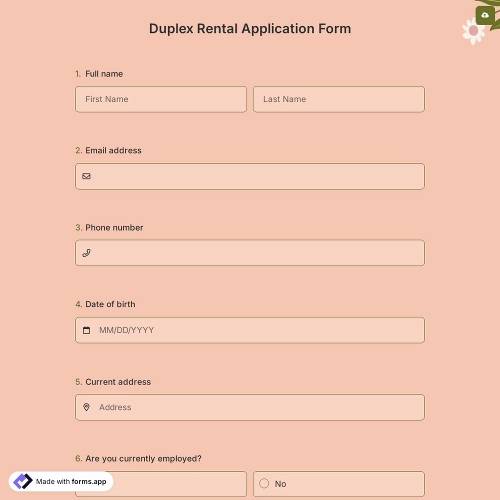 Duplex Rental Application Form