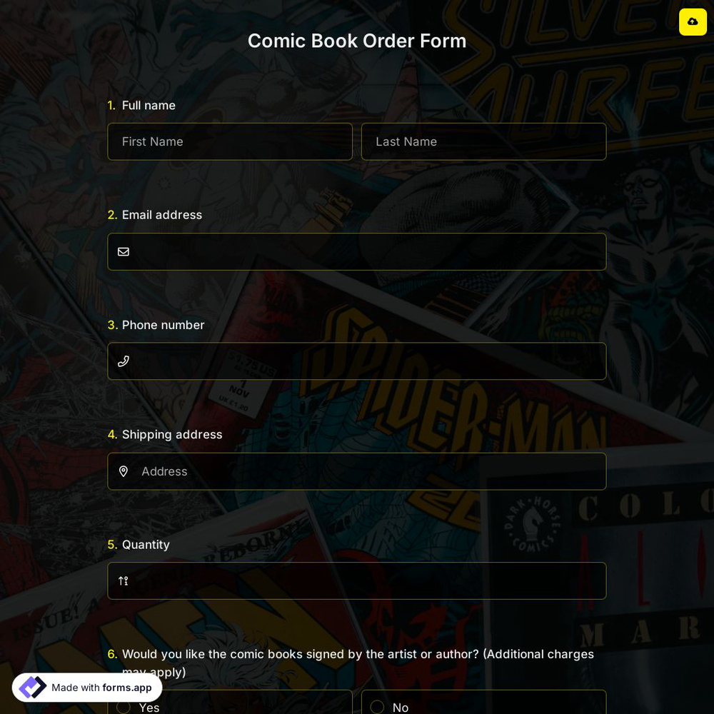 Comic Book Order Form