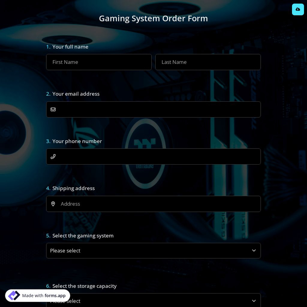 Gaming System Order Form