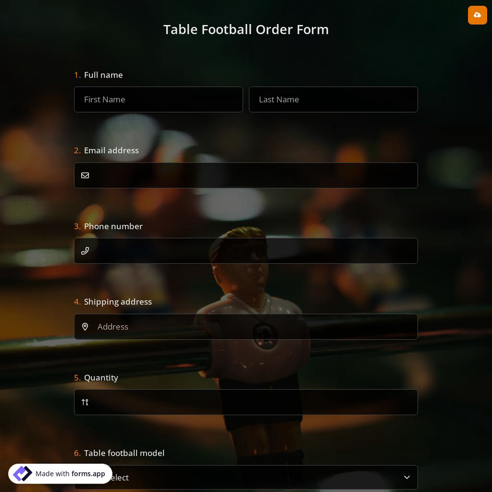 Table Football Order Form