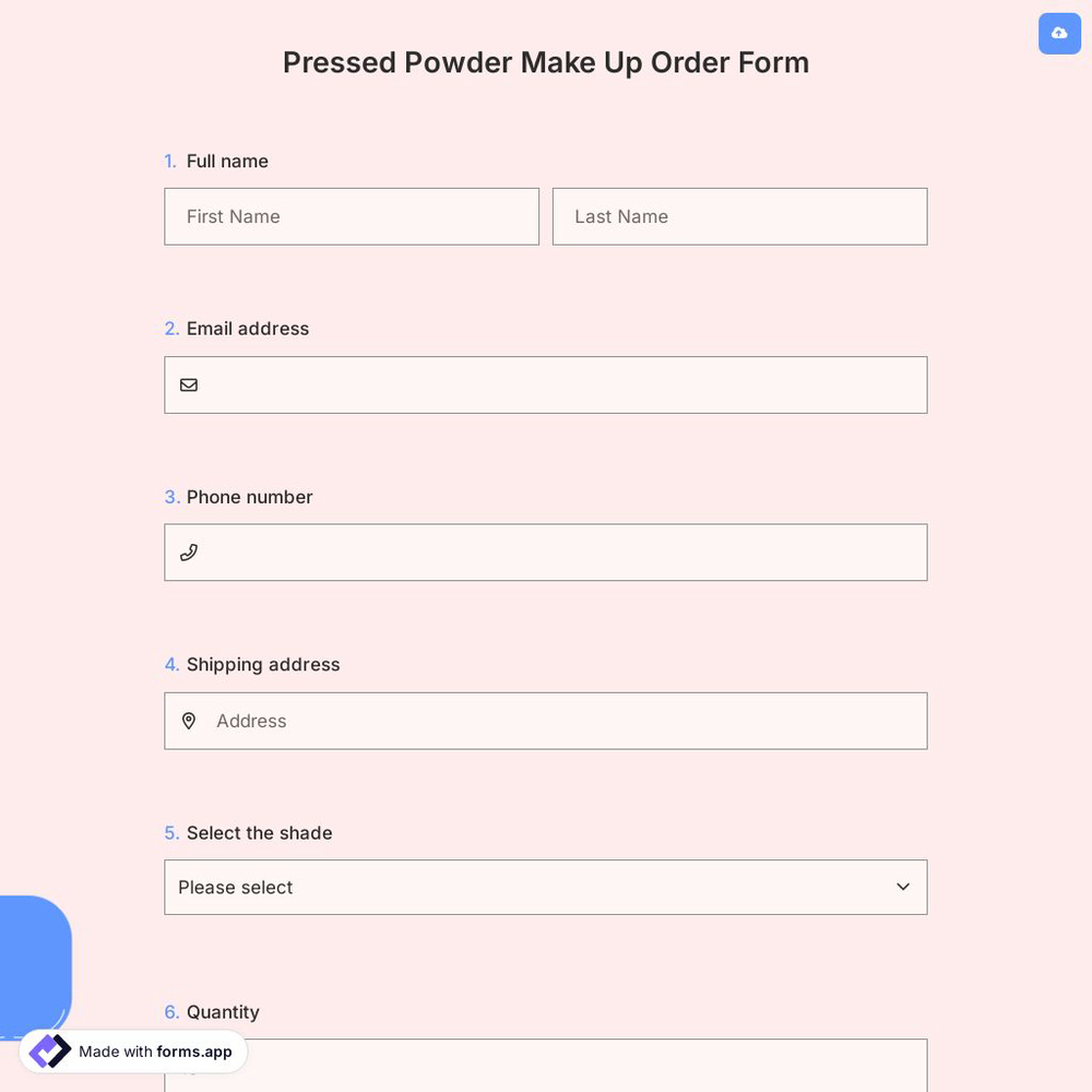 Pressed Powder Make Up Order Form