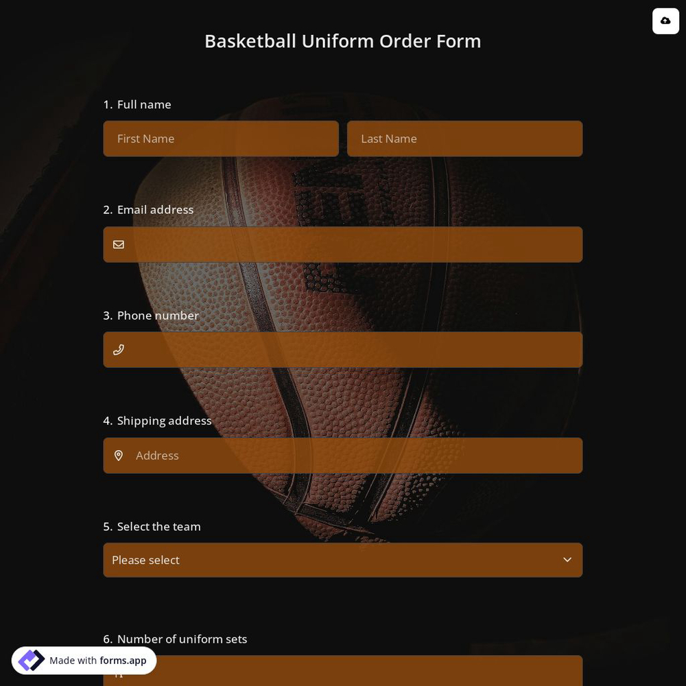 Basketball Uniform Order Form