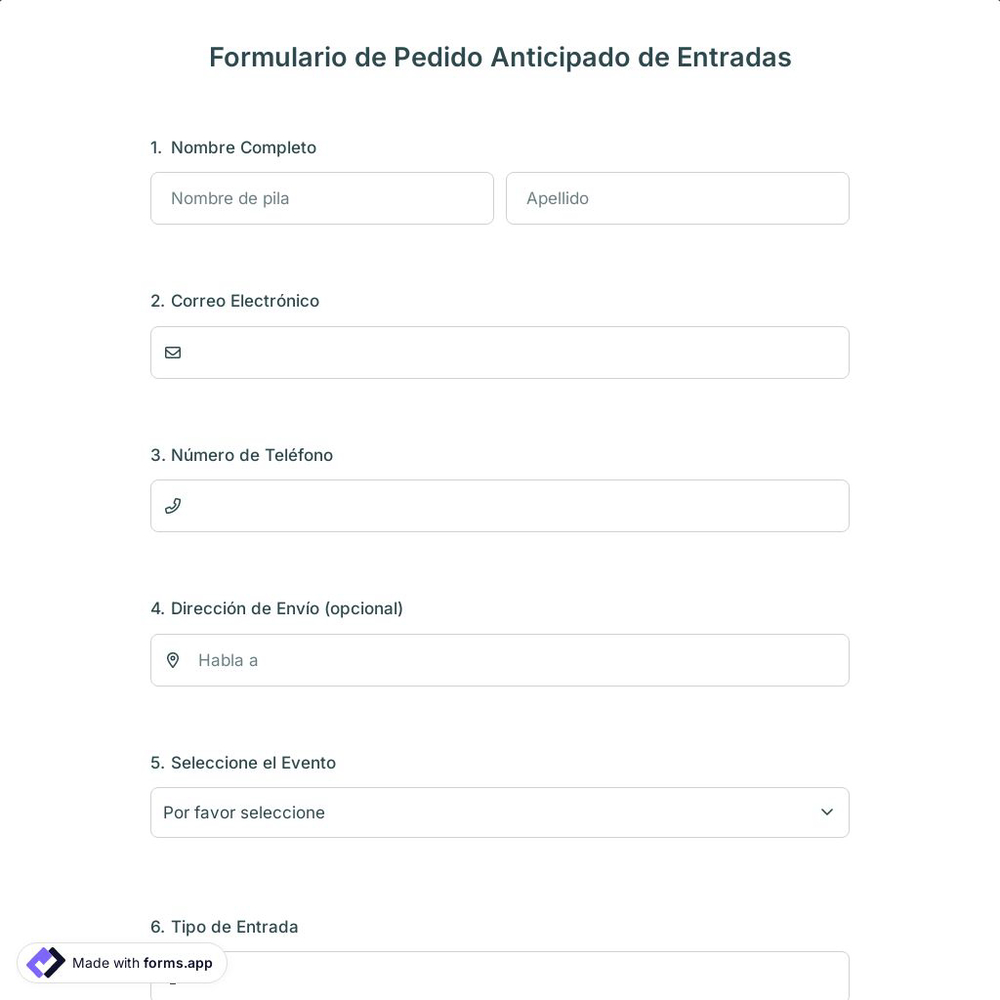 Formulario de Pedido Anticipado de Entradas