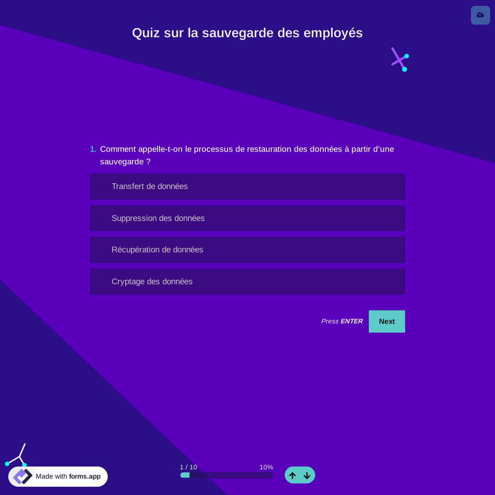 Modèle de quiz de connaissances sur la sauvegarde des employés
