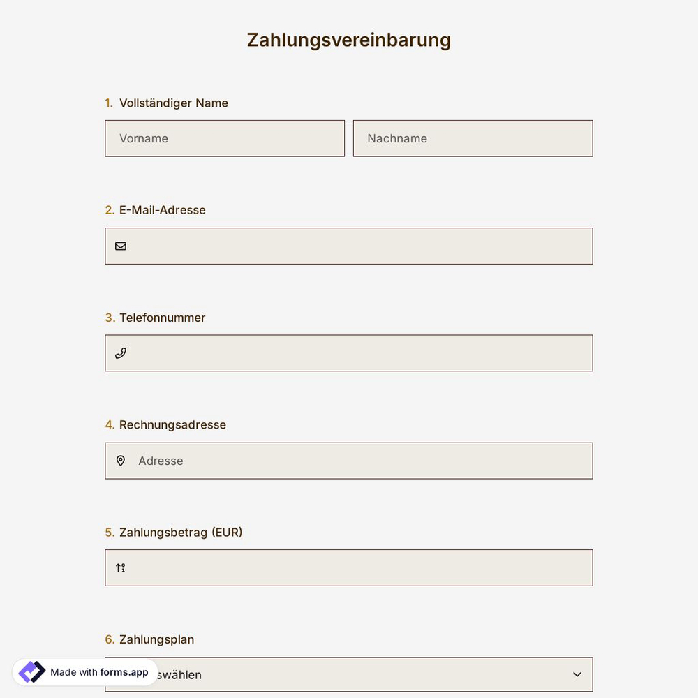 Zahlungsvereinbarungsformular