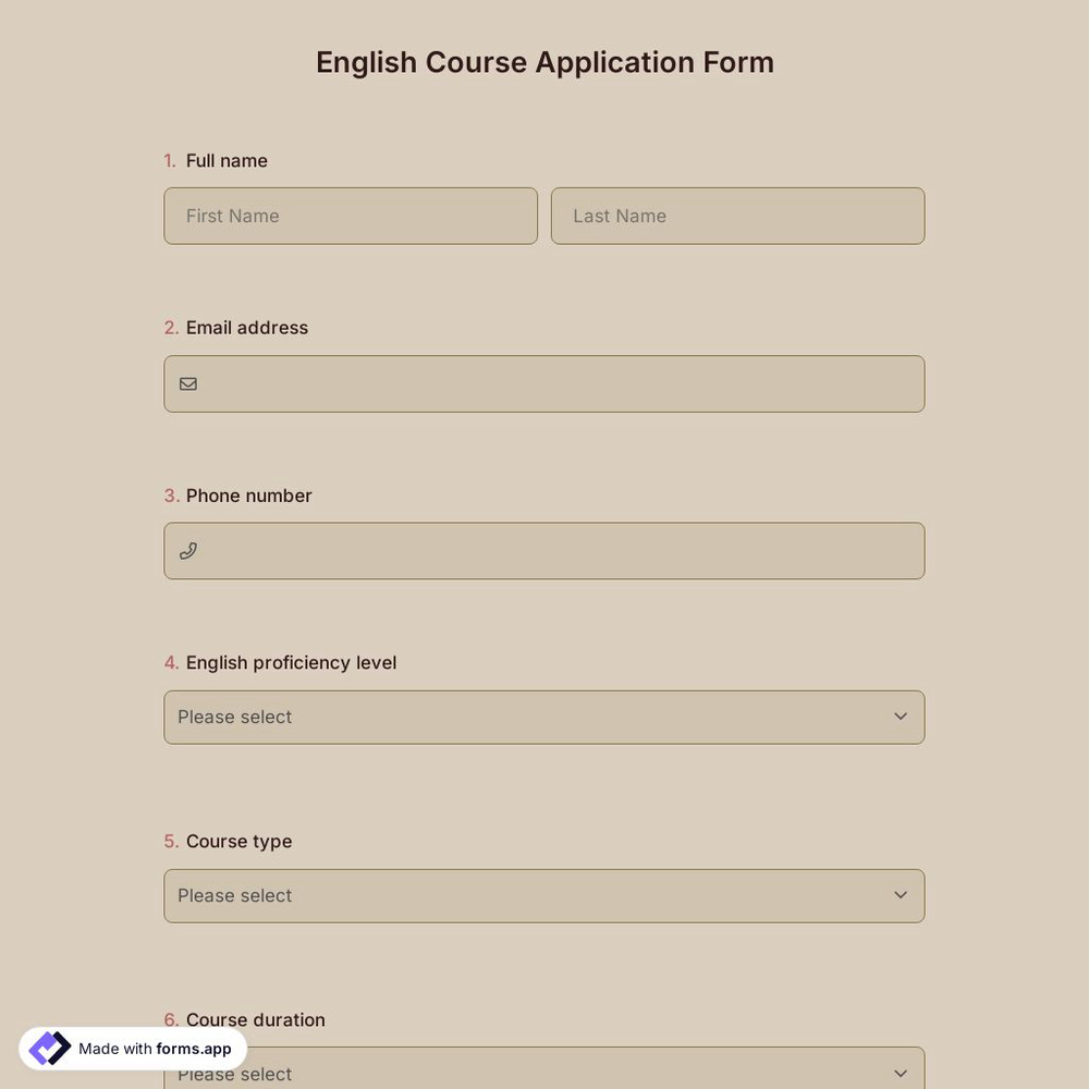 English Course Application Form