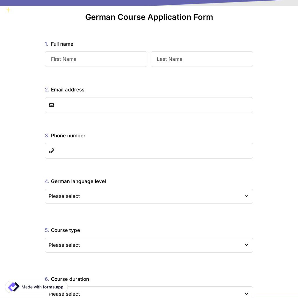 German Course Application Form