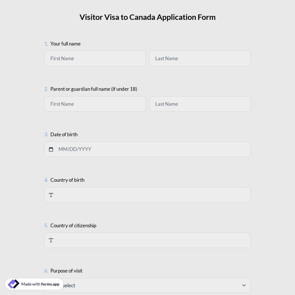 Visitor Visa to Canada Application Form