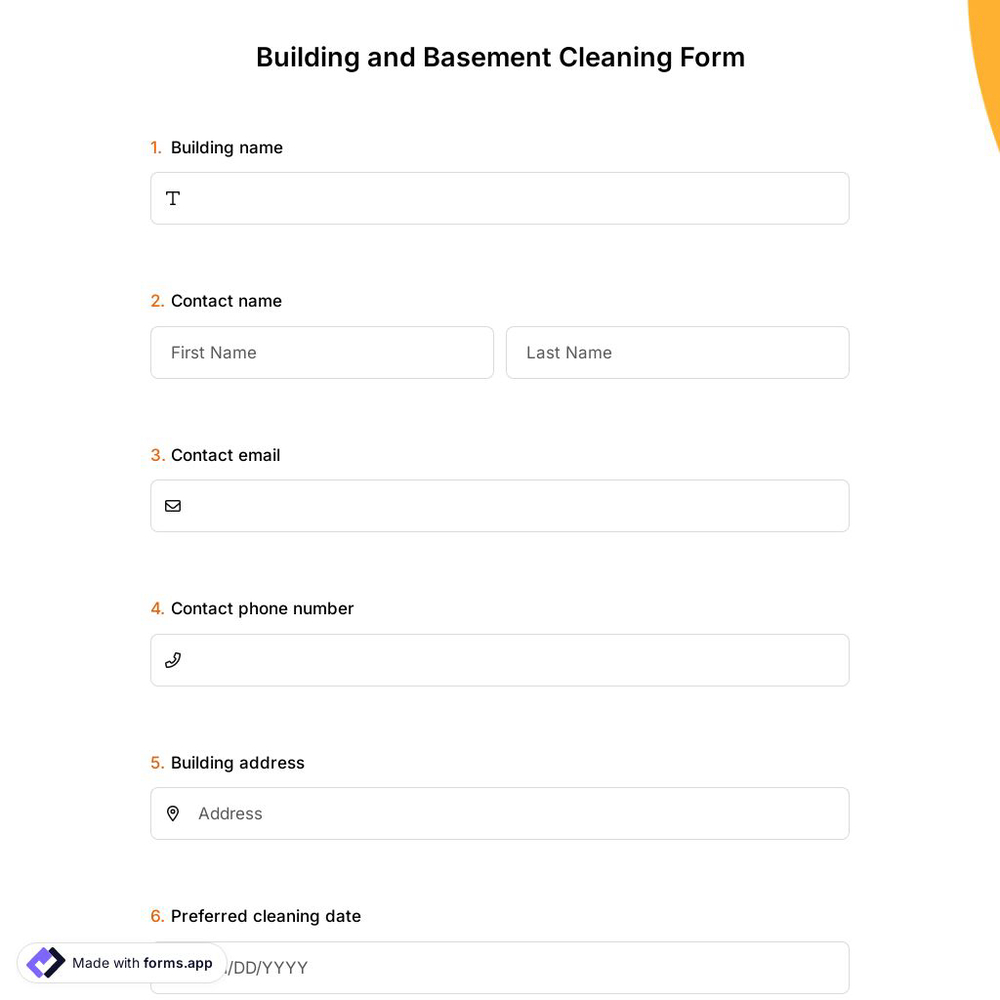 Building and Basement Cleaning Form