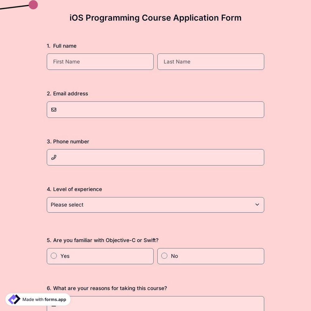 iOS Programming Course Application Form