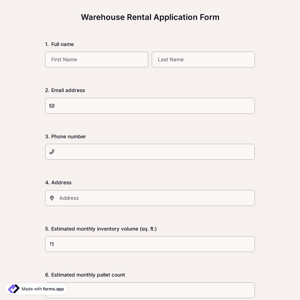 Warehouse Rental Application Form