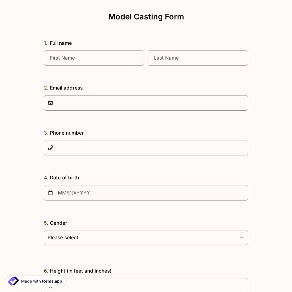 Model Casting Form