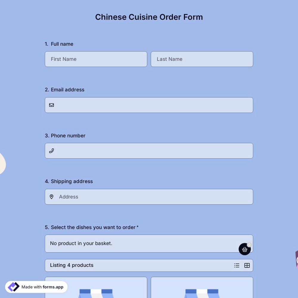 Chinese Cuisine Order Form