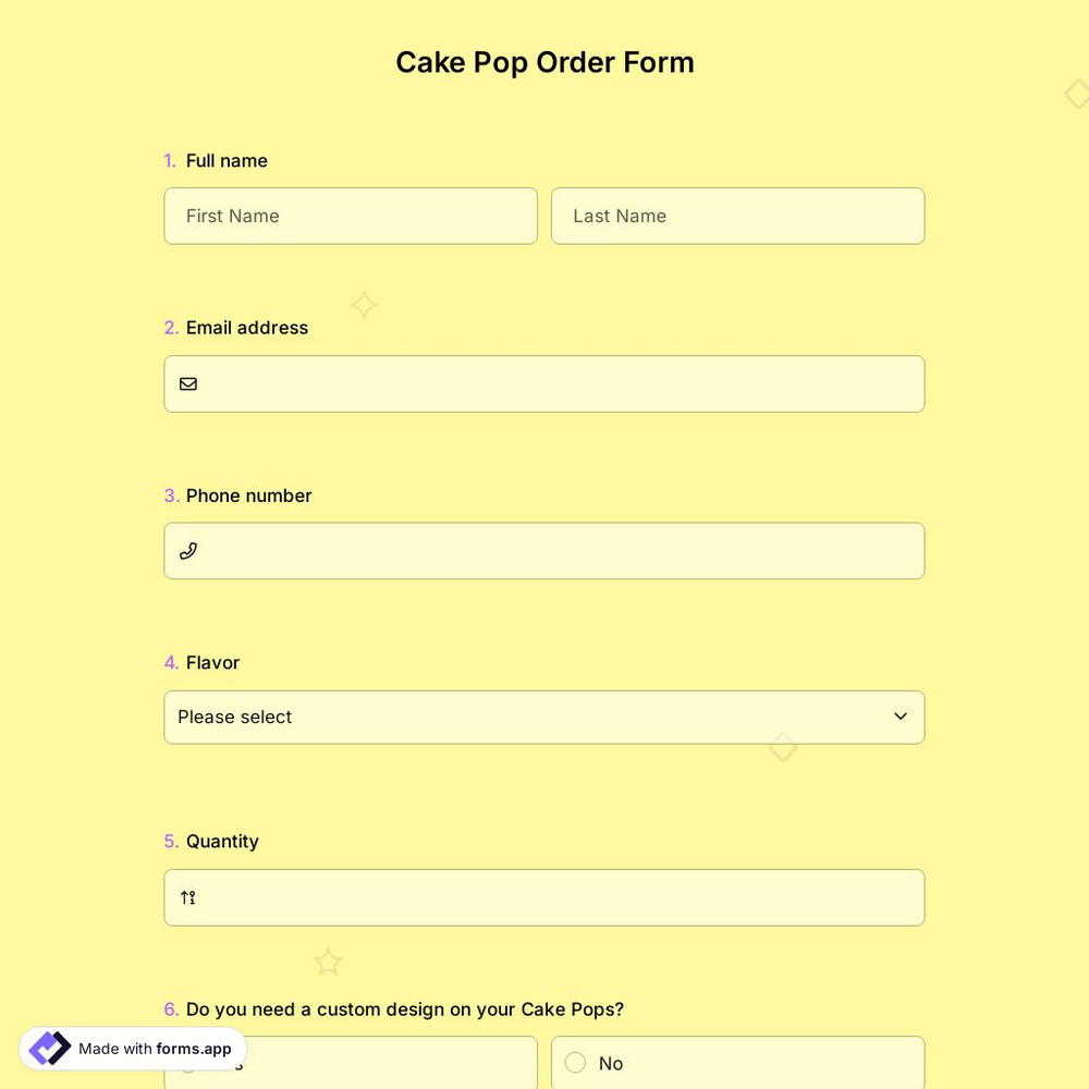 Cake Pop Order Form