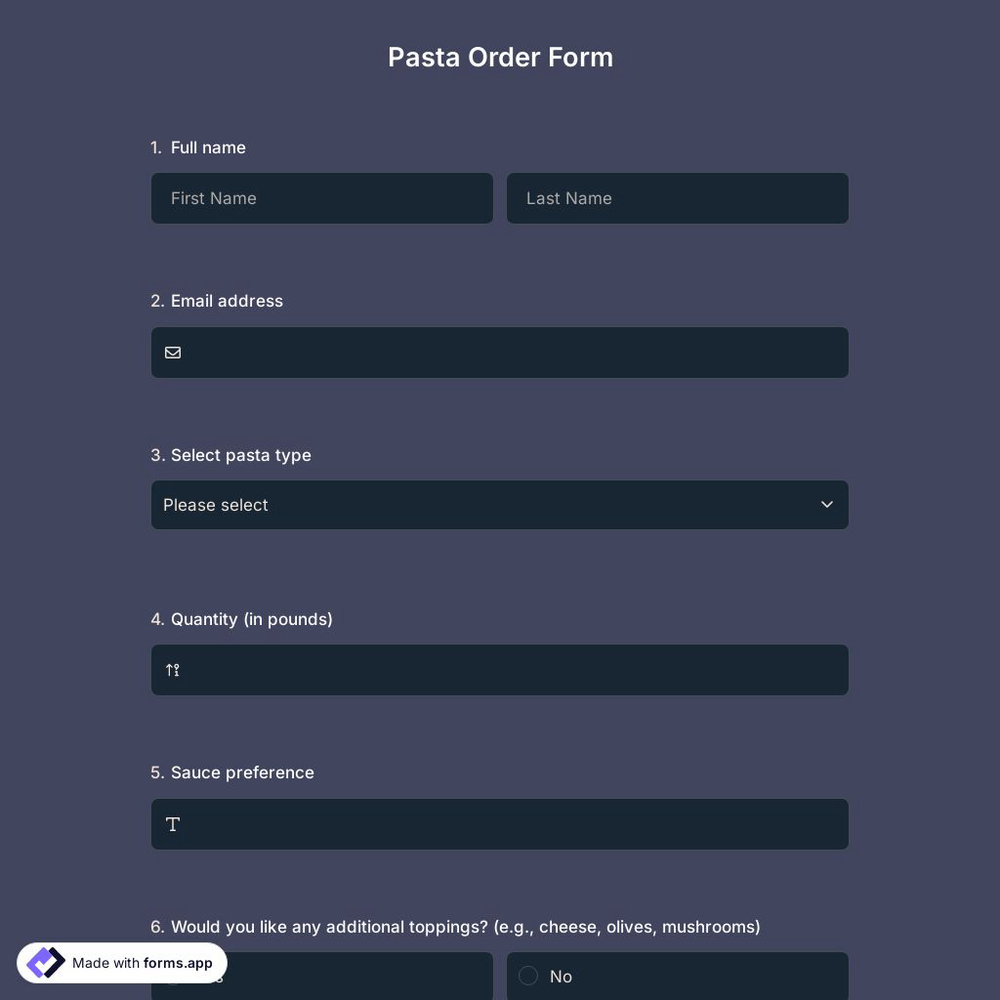Pasta Order Form