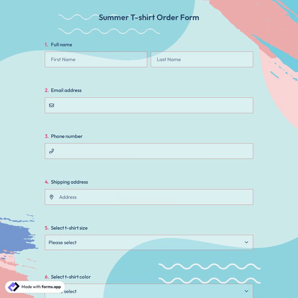 Summer T-Shirt Order Form