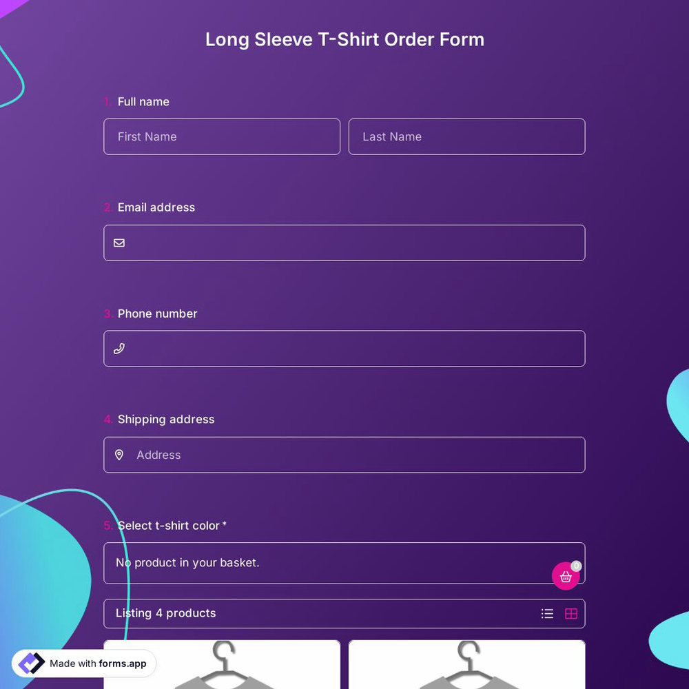 Long Sleeve T-Shirt Order Form