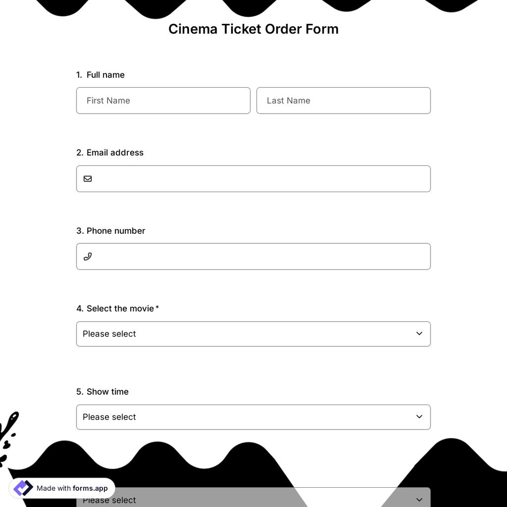 Cinema Ticket Order Form