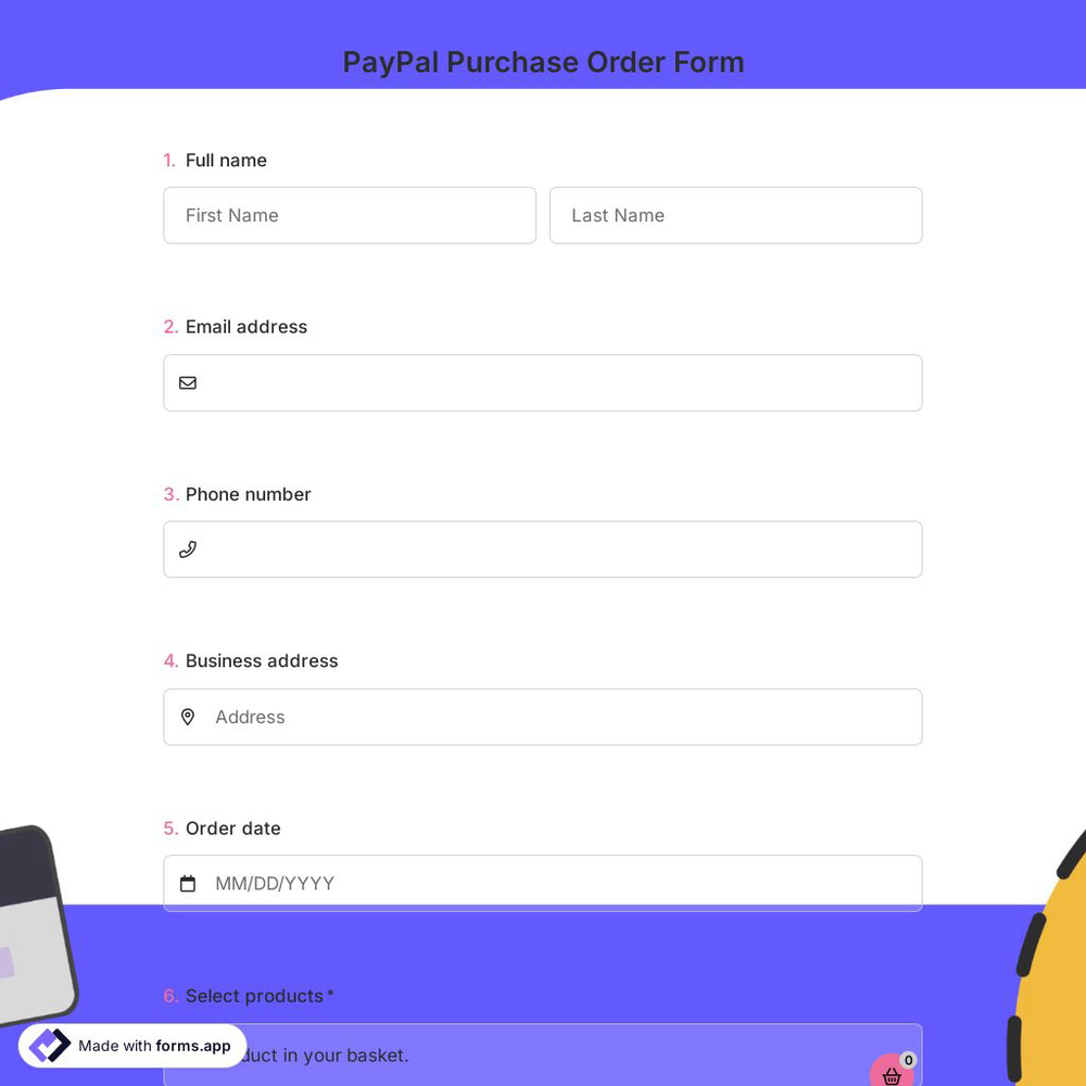 PayPal Purchase Order Form