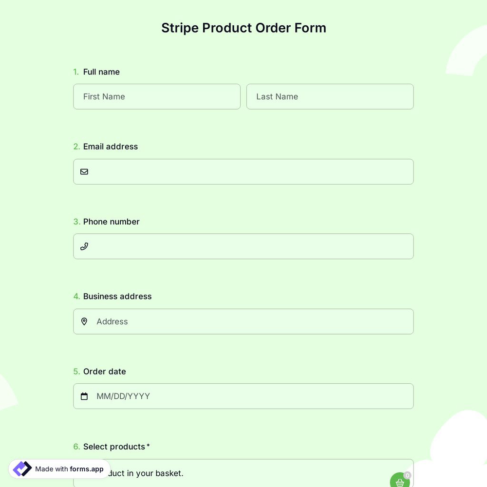 Stripe Product Order Form