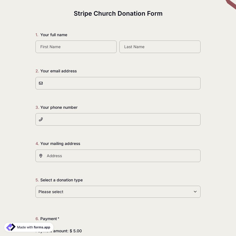 Stripe Church Donation Form