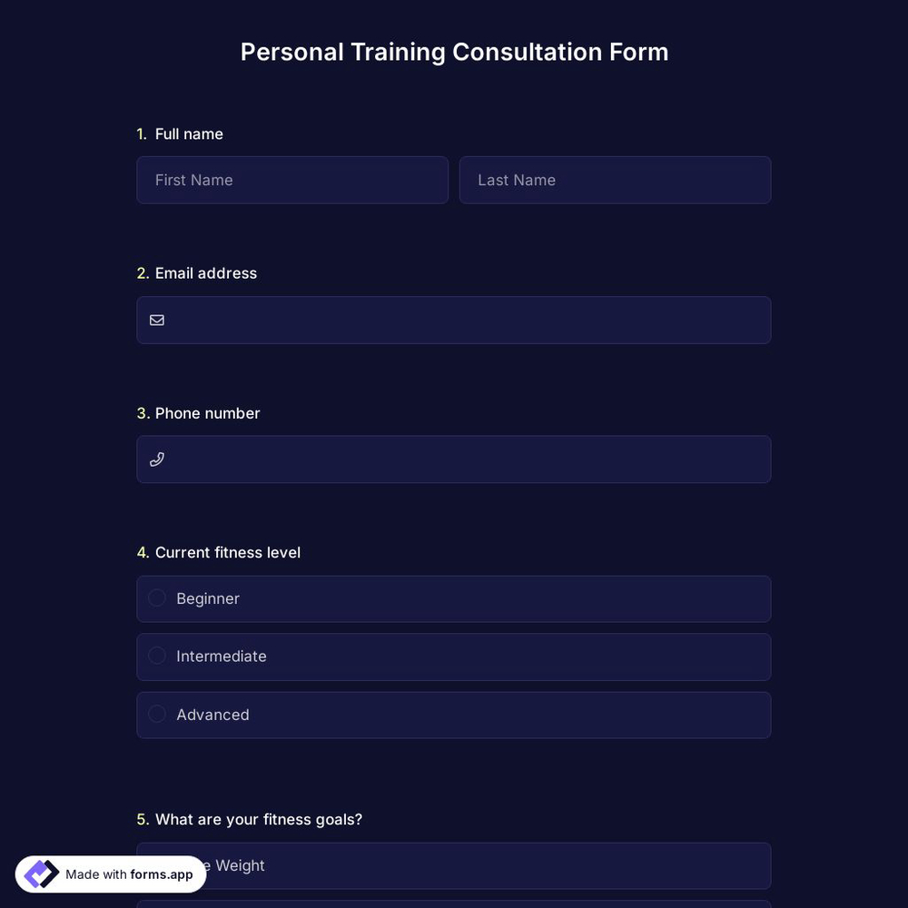 Personal Training Consultation Form
