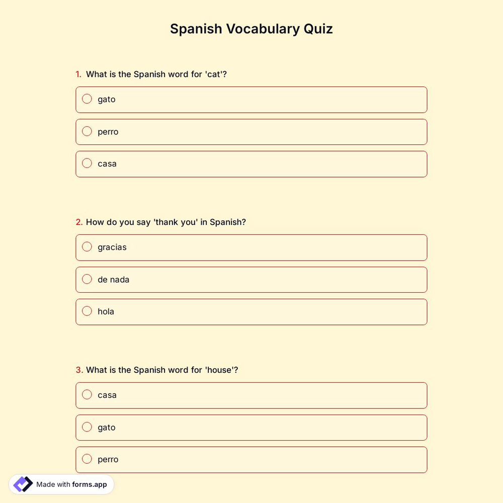 Spanish Vocabulary Quiz