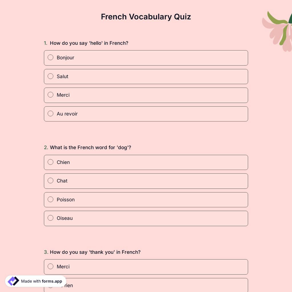 French Vocabulary Quiz