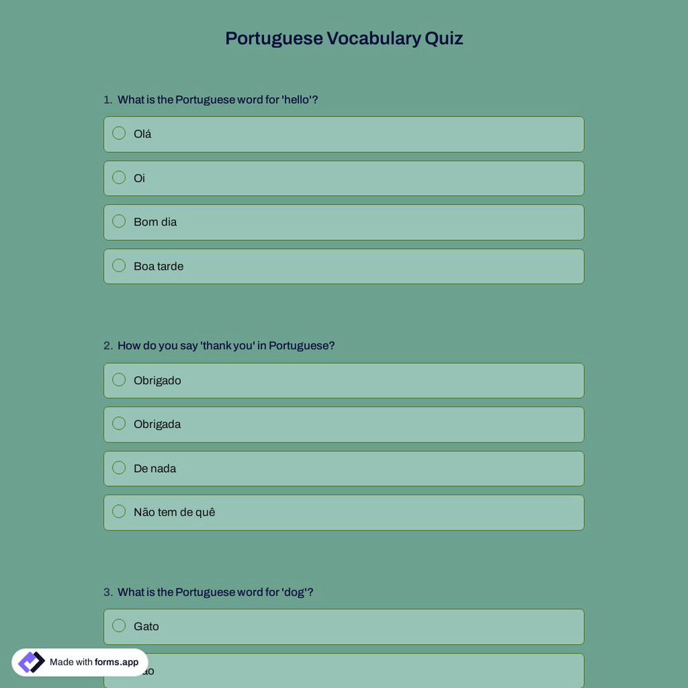Portuguese Vocabulary Quiz