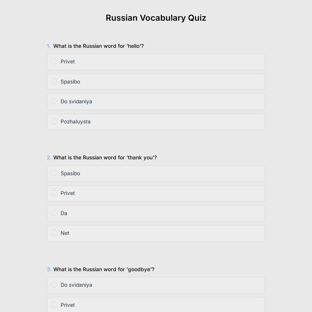 Russian Vocabulary Quiz