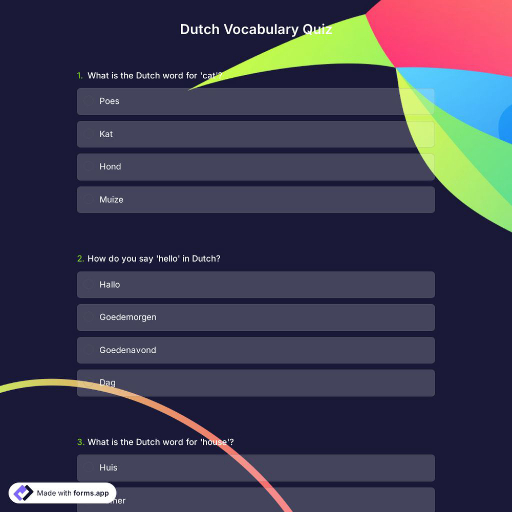 Dutch Vocabulary Quiz