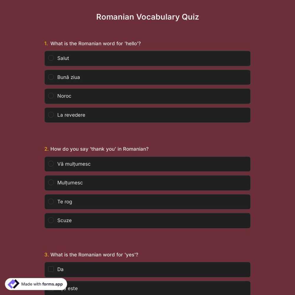 Romanian Vocabulary Quiz
