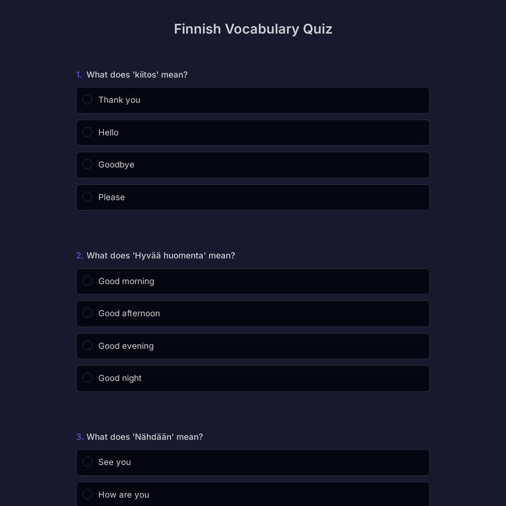 Finnish Vocabulary Quiz