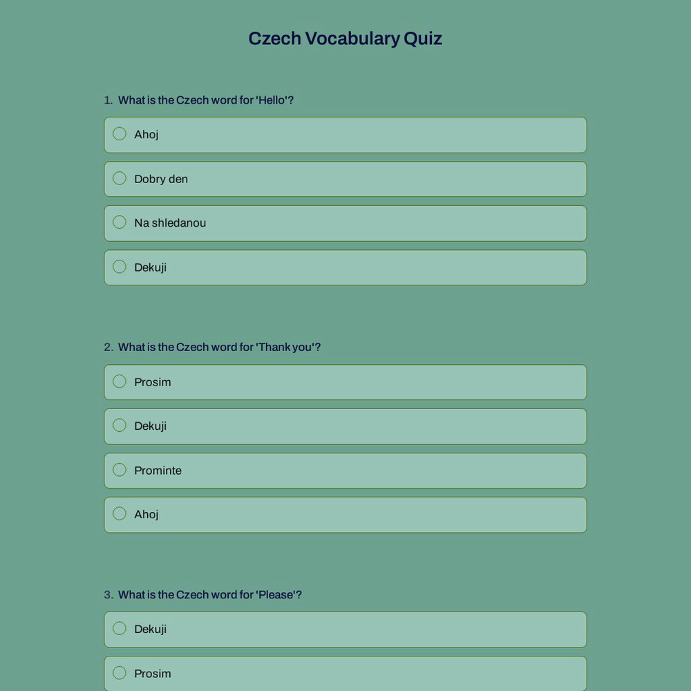 Czech Vocabulary Quiz