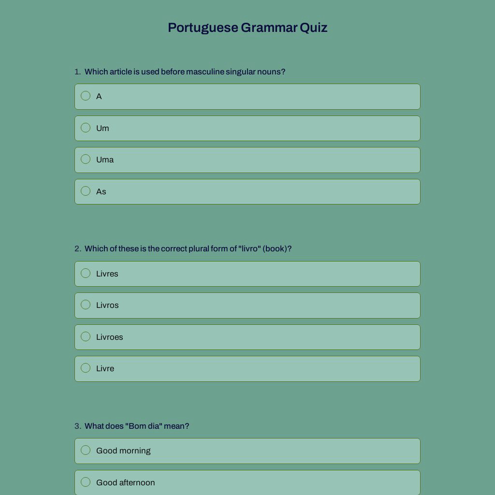 Portuguese Grammar Quiz