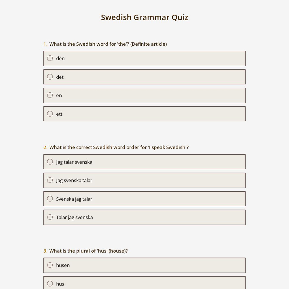 Swedish Grammar Quiz