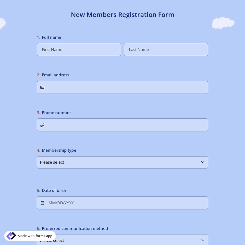 New Members Registration Form