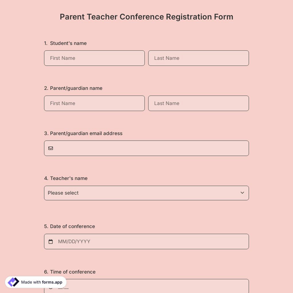 Parent Teacher Conference Registration Form