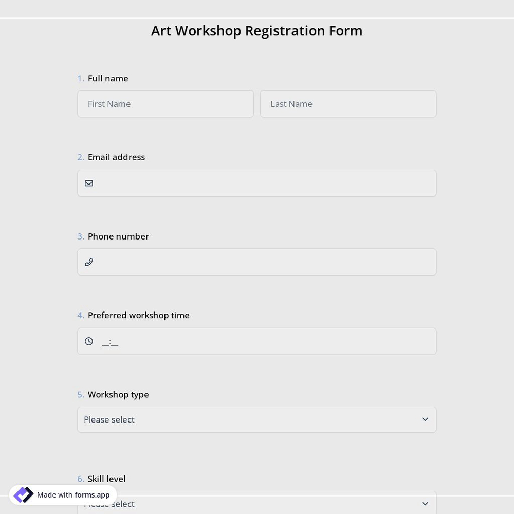Art Workshop Registration Form