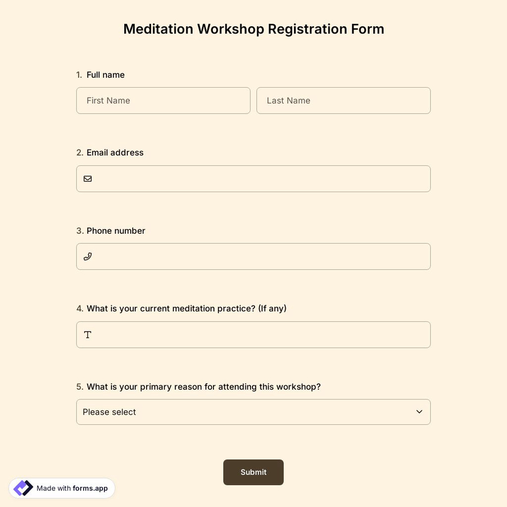 Meditation Workshop Registration Form