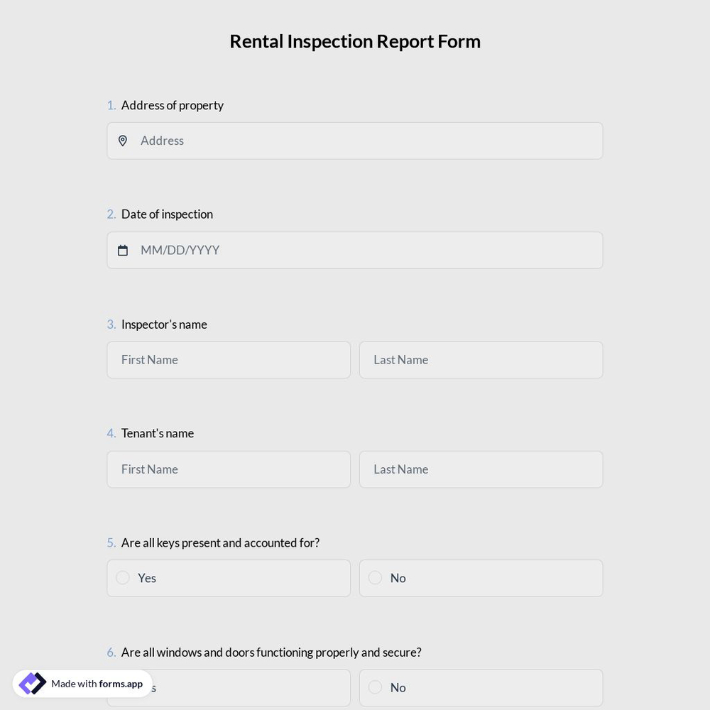 Rental Inspection Report Form