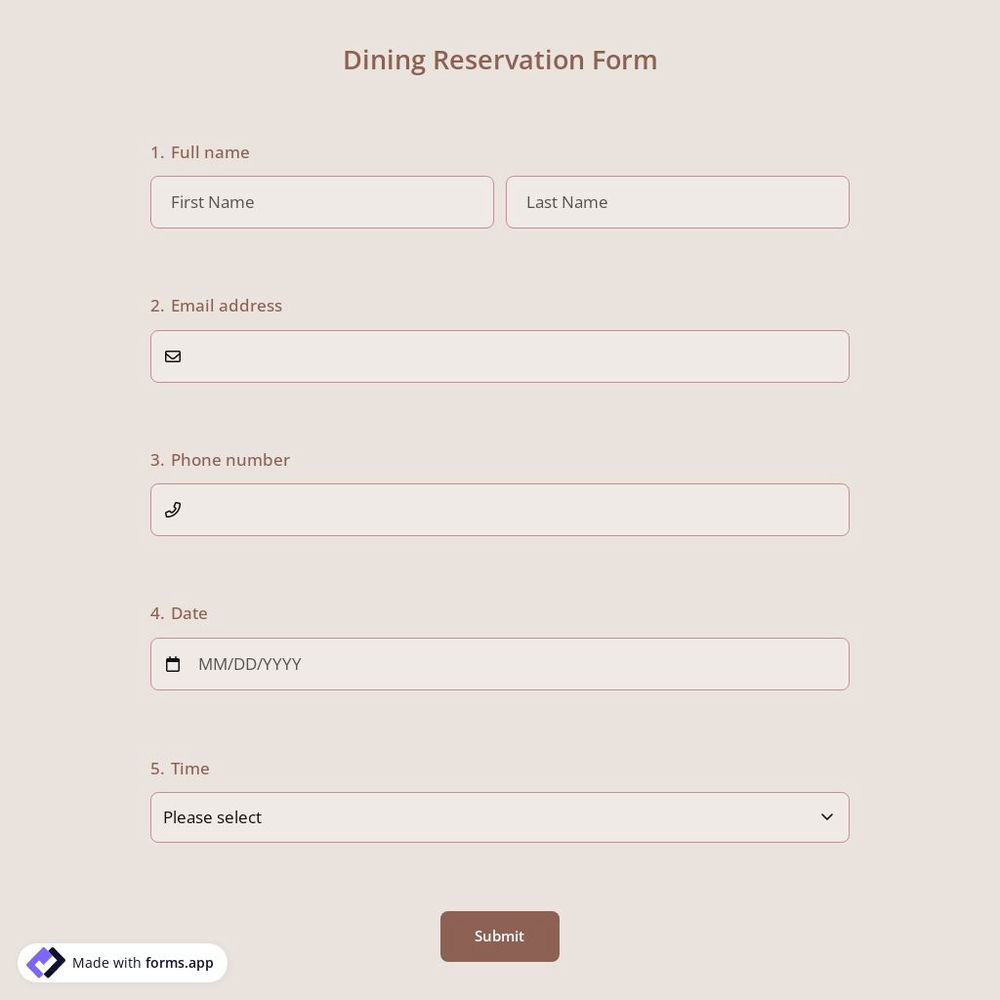 Dining Reservation Form