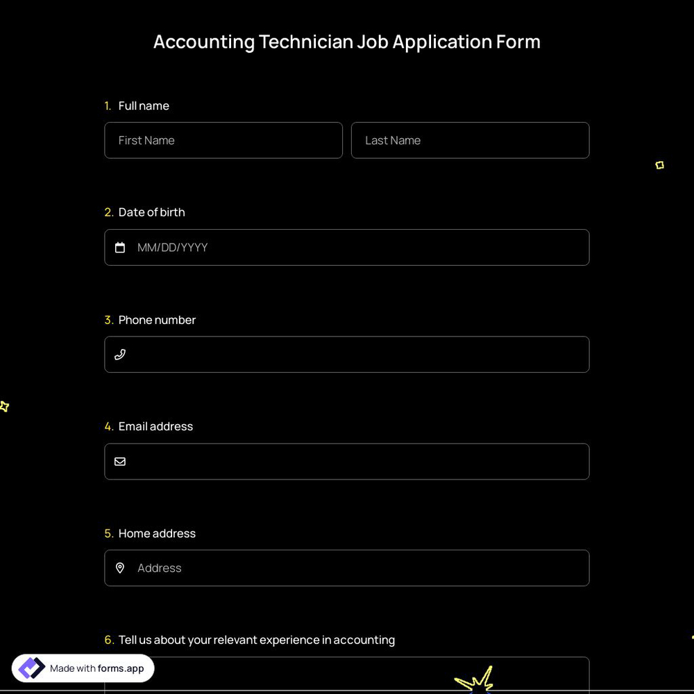 Accounting Technician Job Application Form