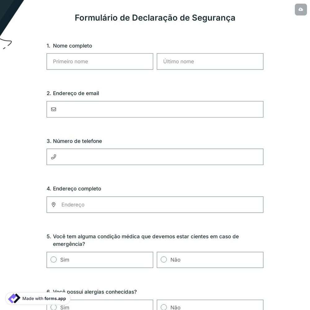 Formulário de Declaração de Segurança